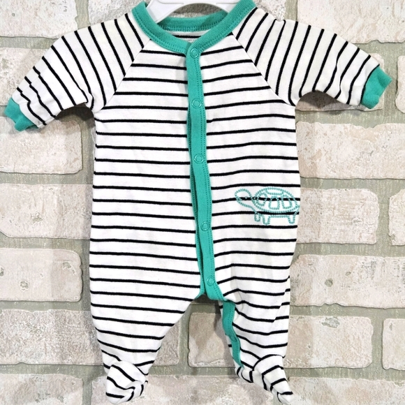 Carters Fleece Striped w/Turtle Graphic Newborn Sleeper - Picture 1 of 4